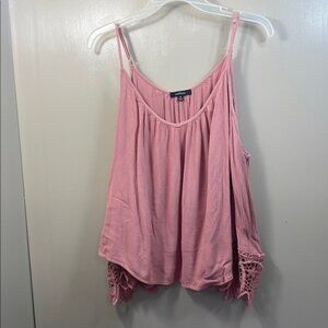 Pink‎ Boho Tank Top With Crochet Bell Sleeves